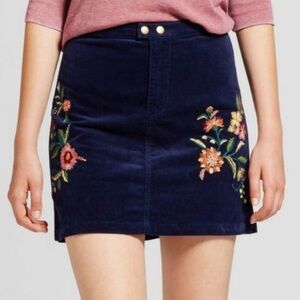 Mossimo Navy Blue Embroidered Flower Mini Skirt